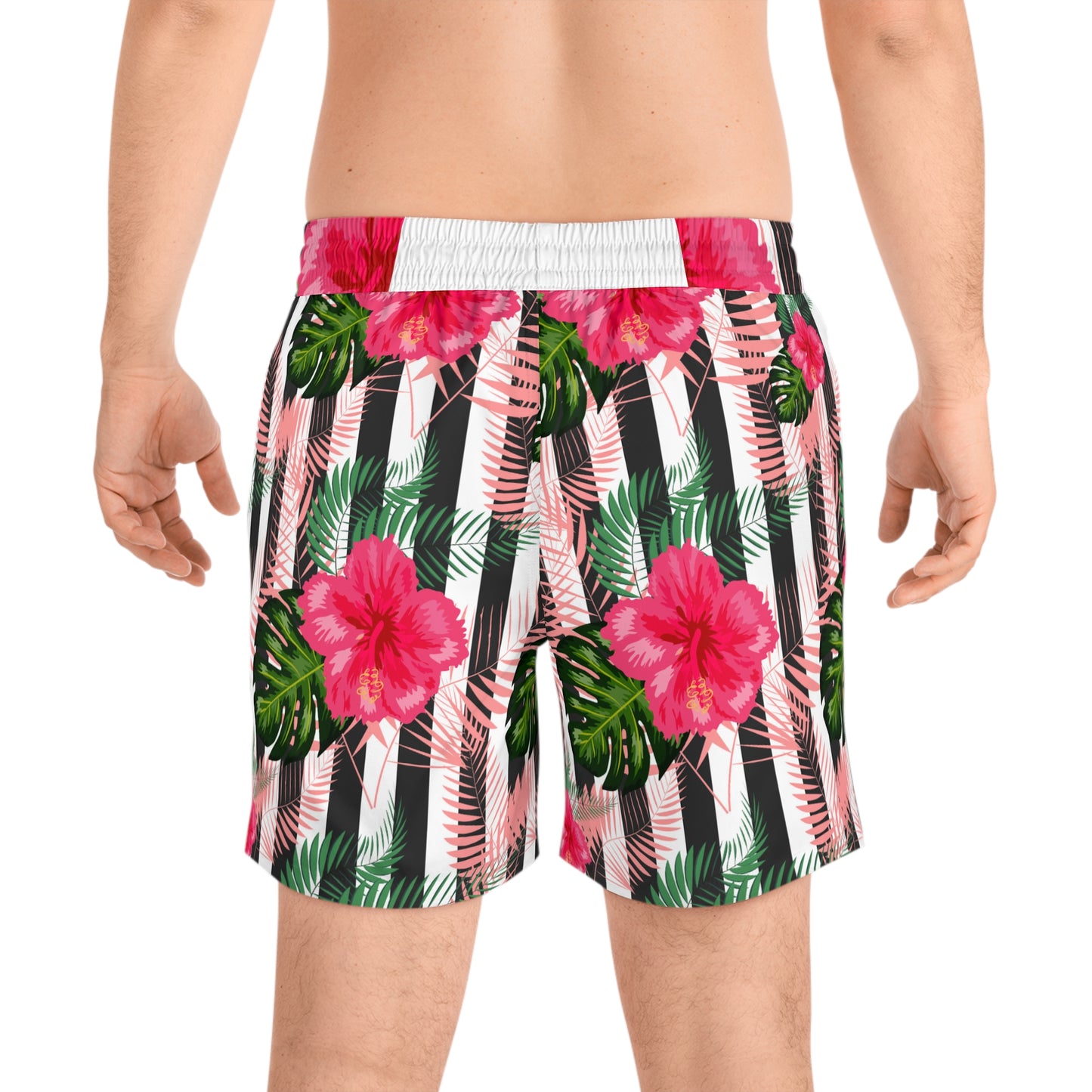 Pink Tropical Hibiscus Men's Swim Shorts | Hibiscus Swim Trunks