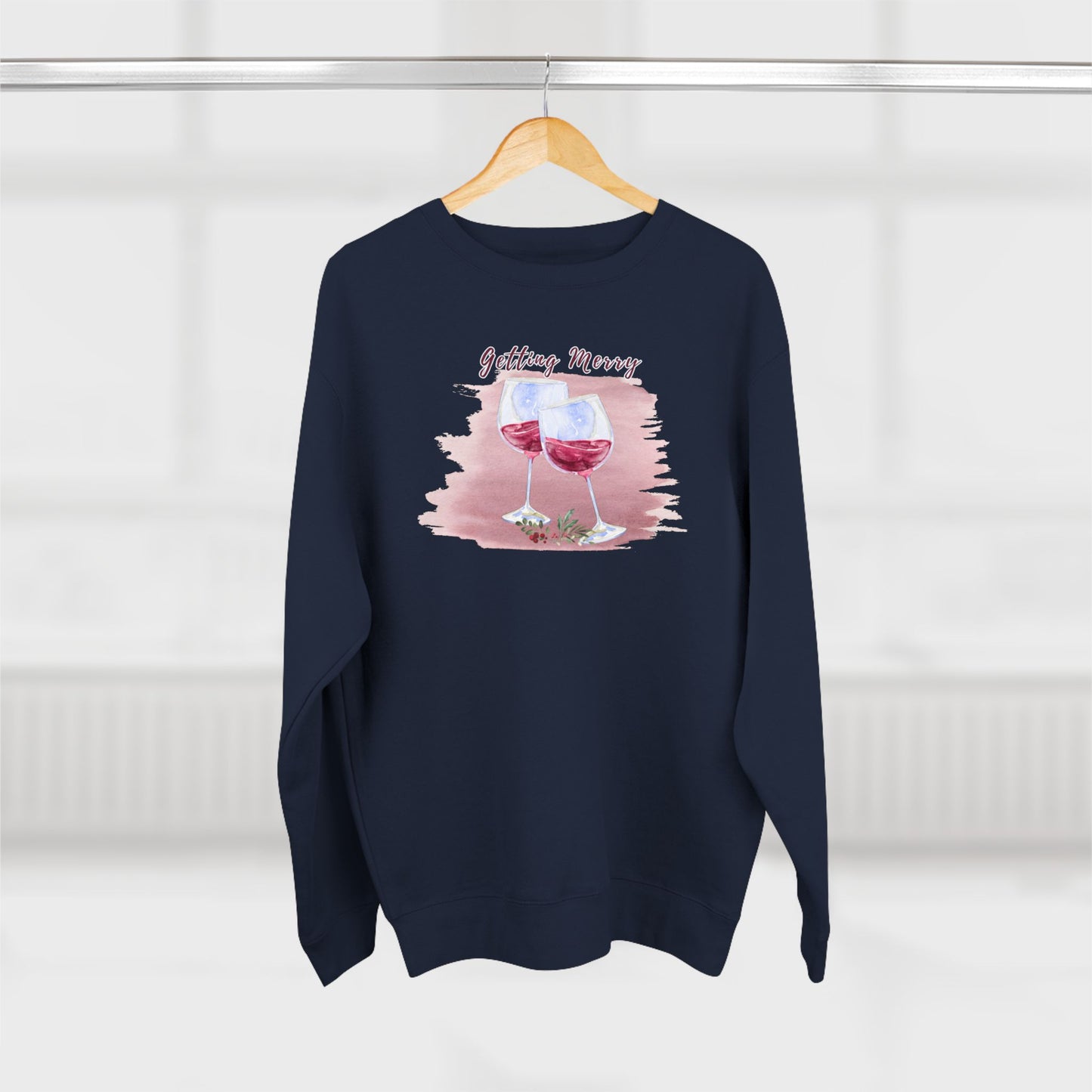 Getting Merry Christmas Sweatshirt - Funny Wine Toast Holiday Crewneck Sweatshirt