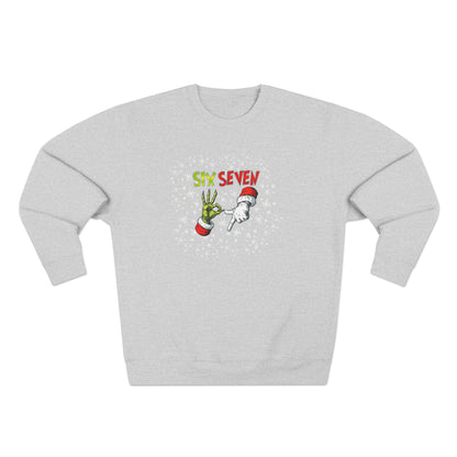 Six Seven Grinch & Santa Hands Crewneck Sweatshirt | Christmas Holiday Funny Sweatshirt