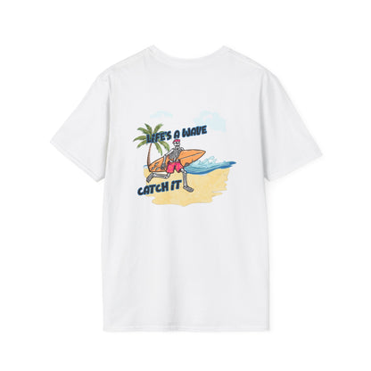 Skeleton Surfer, "Life's a Wave Catch It" Unisex T-Shirt