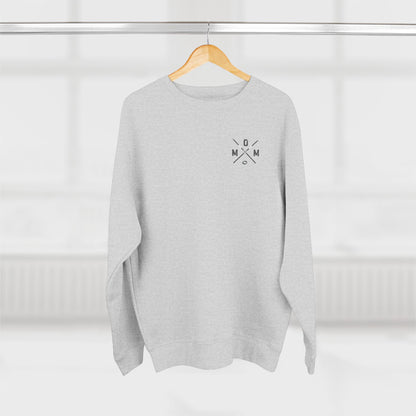MOM Logo Ringette Crewneck Sweatshirt | Minimalist Crossed Ringette Sticks and Ring Design