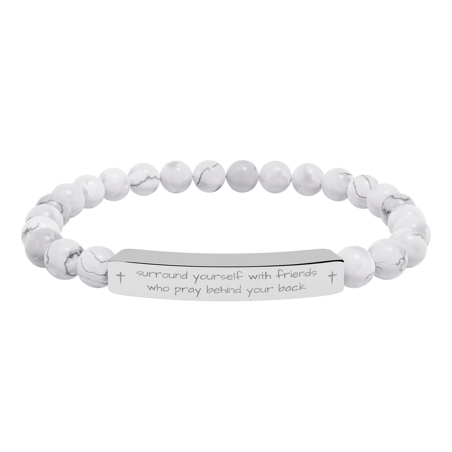 "Surround Yourself with Friends" - Engraved Bar Natural Stone Stretch Bracelet