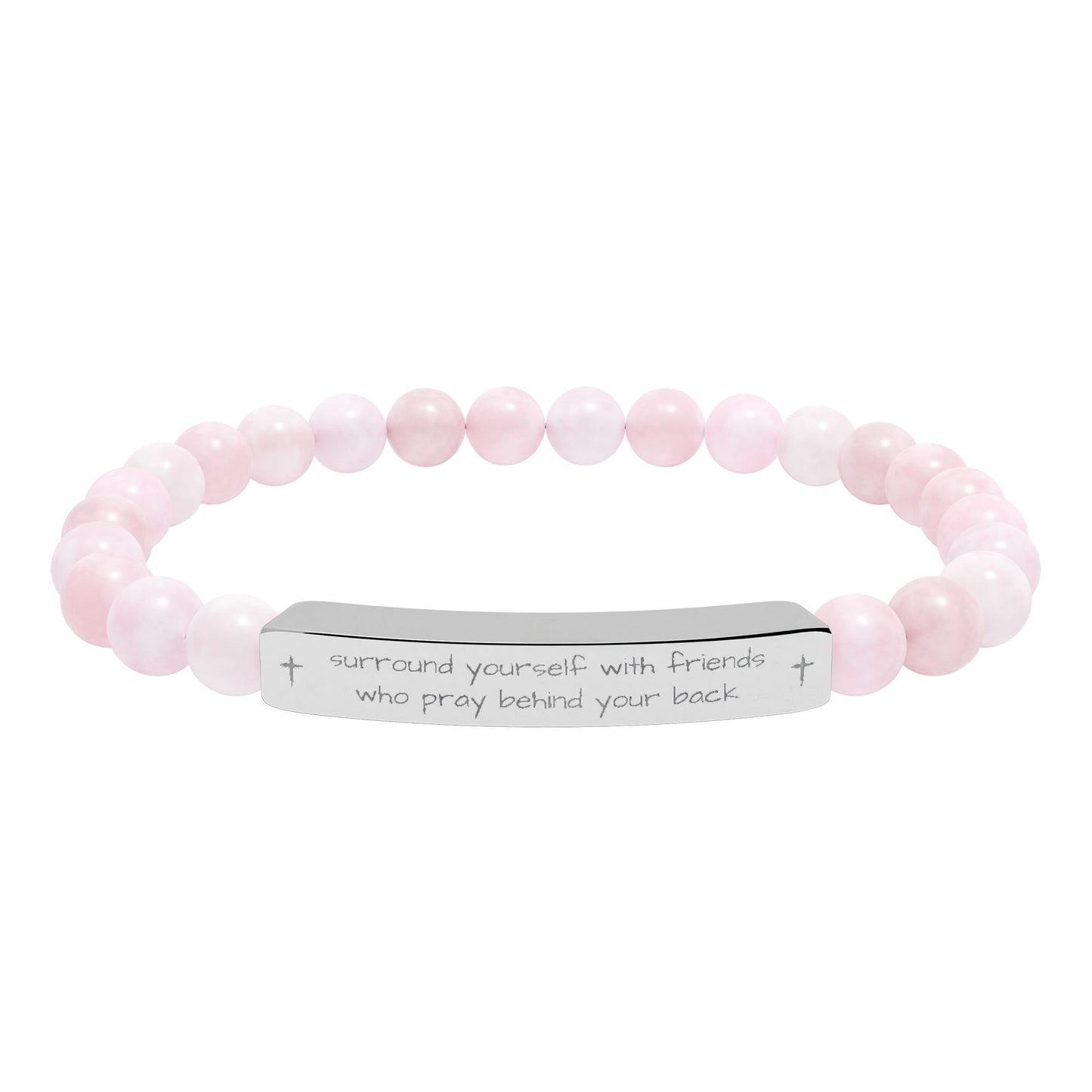 "Surround Yourself with Friends" - Engraved Bar Natural Stone Stretch Bracelet