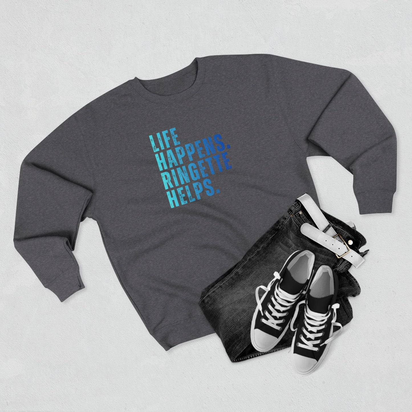 Life Happens. Ringette Helps. | Crewneck Ringette Sweatshirt