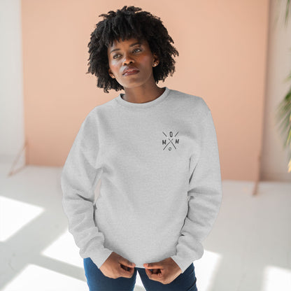 MOM Logo Ringette Crewneck Sweatshirt | Minimalist Crossed Ringette Sticks and Ring Design