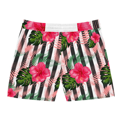 Pink Tropical Hibiscus Men's Swim Shorts | Hibiscus Swim Trunks
