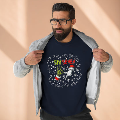 Six Seven Grinch & Santa Hands Crewneck Sweatshirt | Christmas Holiday Funny Sweatshirt