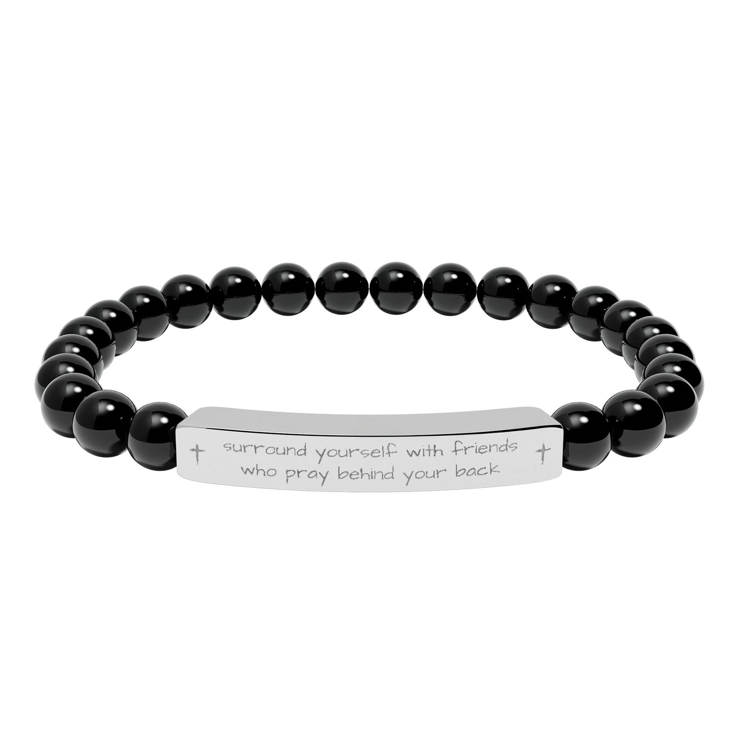 "Surround Yourself with Friends" - Engraved Bar Natural Stone Stretch Bracelet