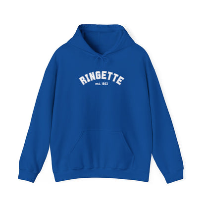Ringette est 1963 - Varsity Arch Logo Adult Hoodie