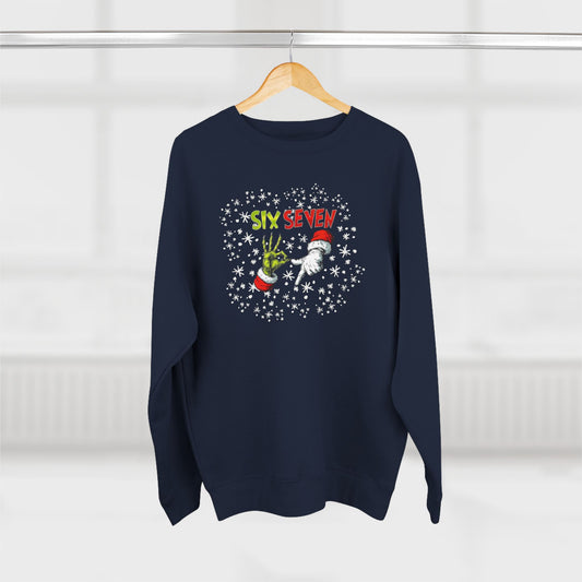 Six Seven Grinch & Santa Hands Crewneck Sweatshirt | Christmas Holiday Funny Sweatshirt