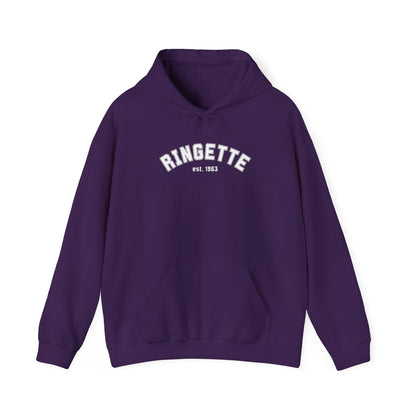 Ringette est 1963 - Varsity Arch Logo Adult Hoodie