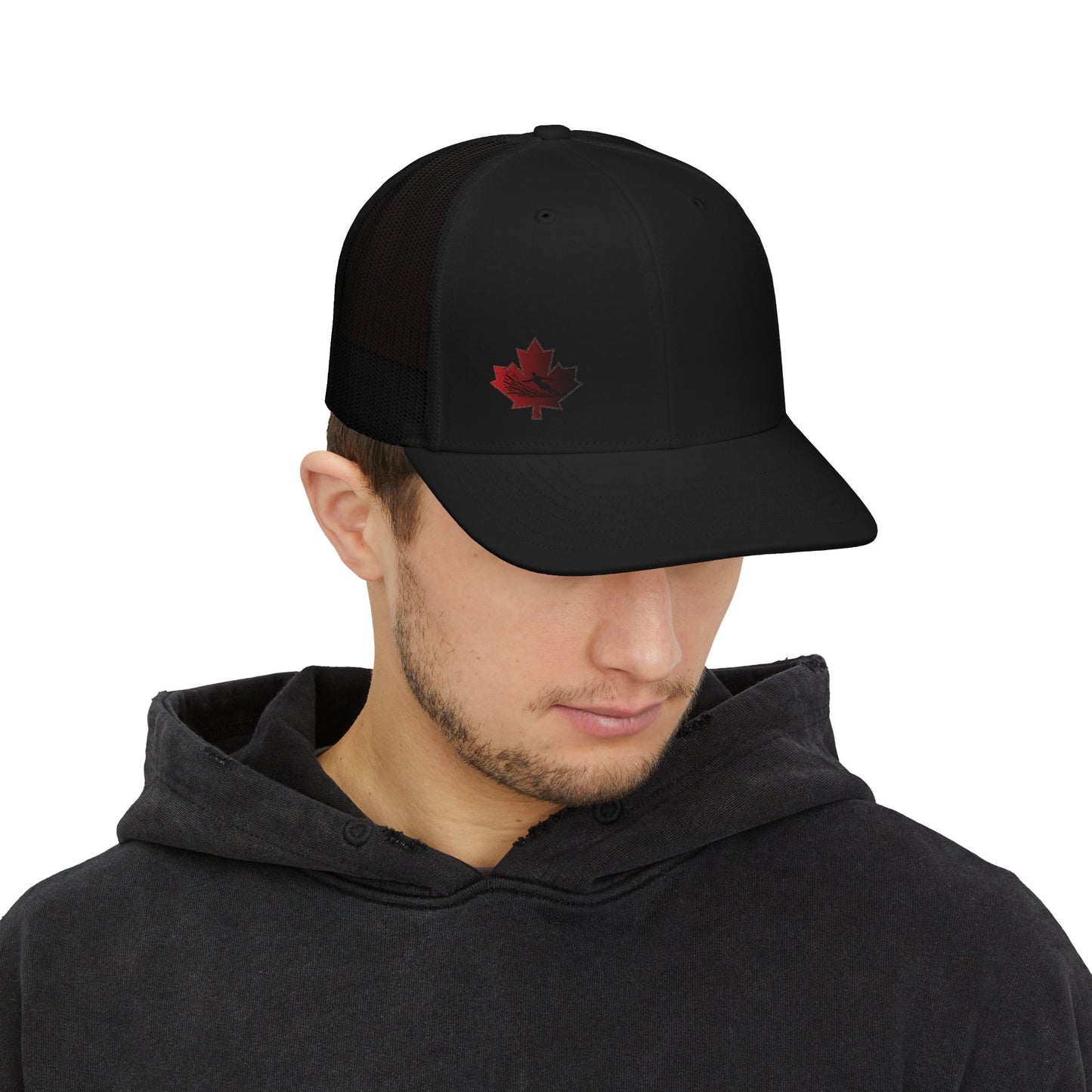 Male Waterskier Maple Leaf Snapback Trucker Cap