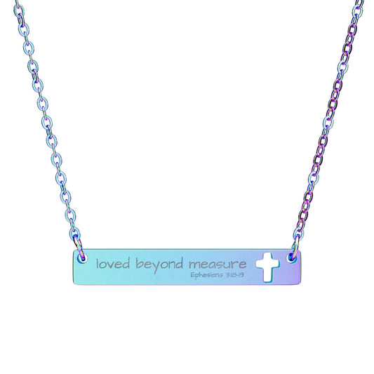 Loved Beyond Measure - Cutout Engraved Cross Bar Necklace
