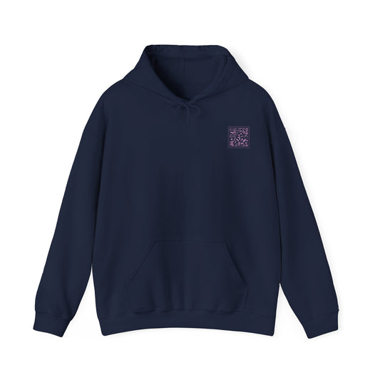 Ocean Surf Stamp Collage Hoodie | Navy and Pink