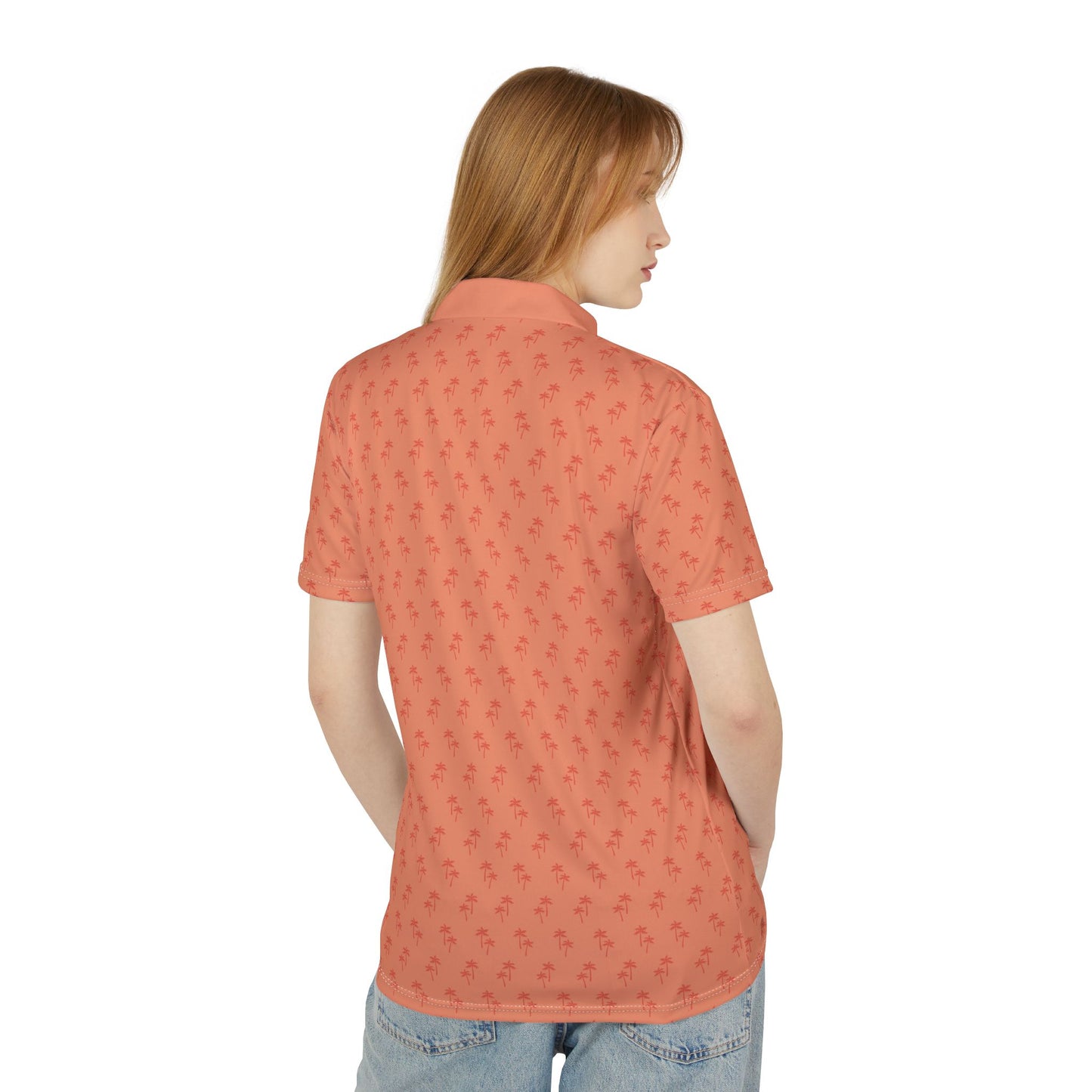 Coral Palm Tree Pattern Golf Polo