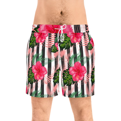 Pink Tropical Hibiscus Men's Swim Shorts | Hibiscus Swim Trunks