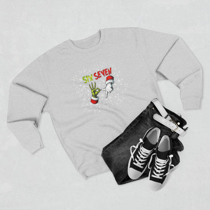 Six Seven Grinch & Santa Hands Crewneck Sweatshirt | Christmas Holiday Funny Sweatshirt