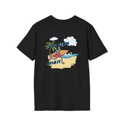 Skeleton Surfer, "Life's a Wave Catch It" Unisex T-Shirt