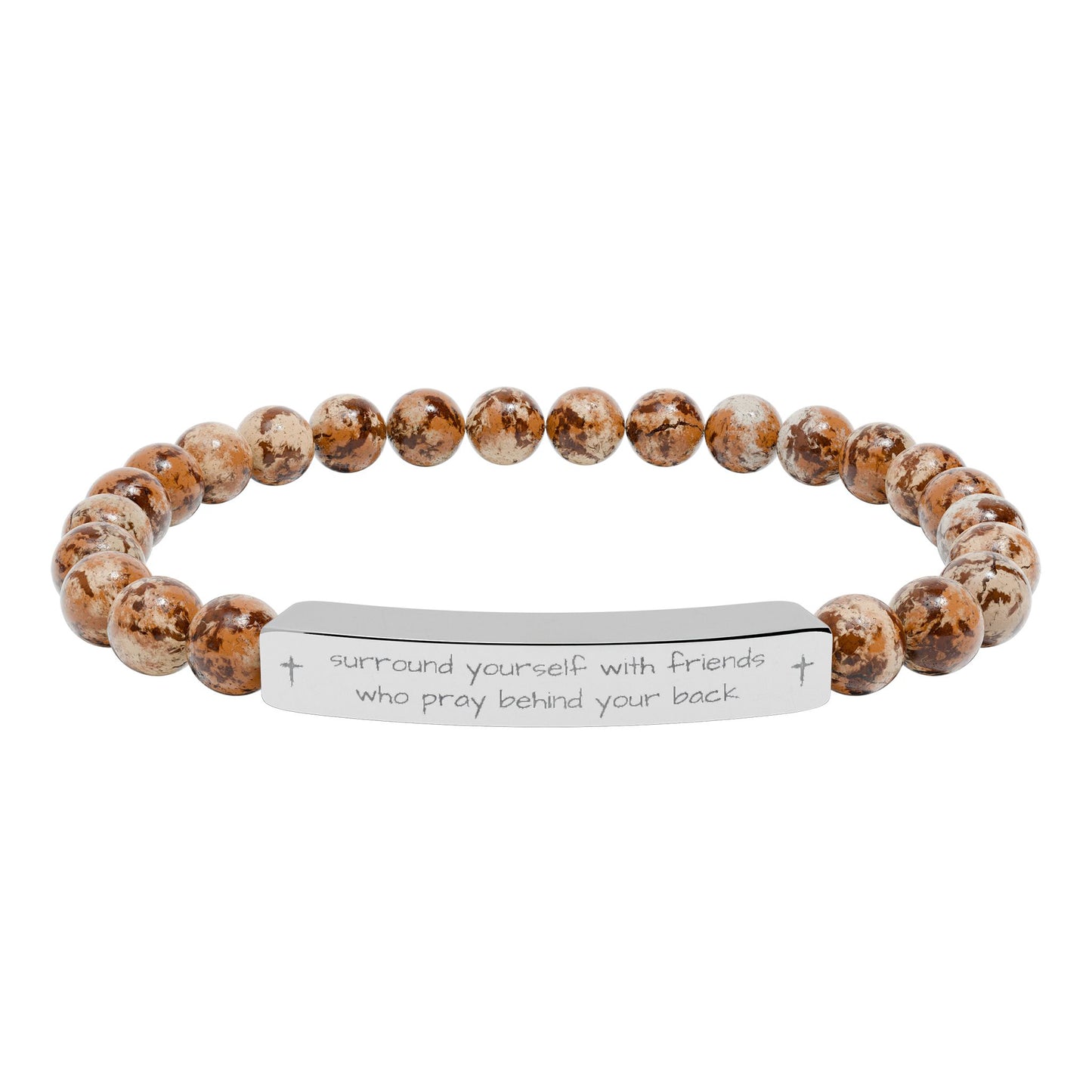 "Surround Yourself with Friends" - Engraved Bar Natural Stone Stretch Bracelet