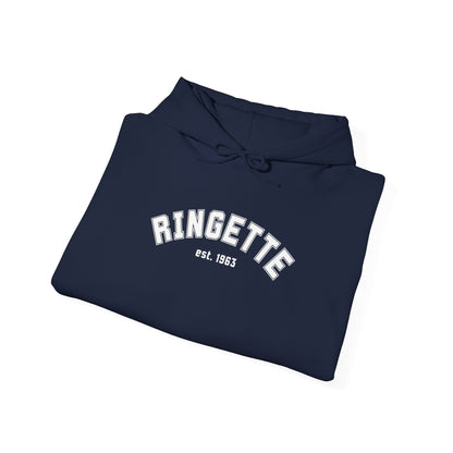 Ringette est 1963 - Varsity Arch Logo Adult Hoodie