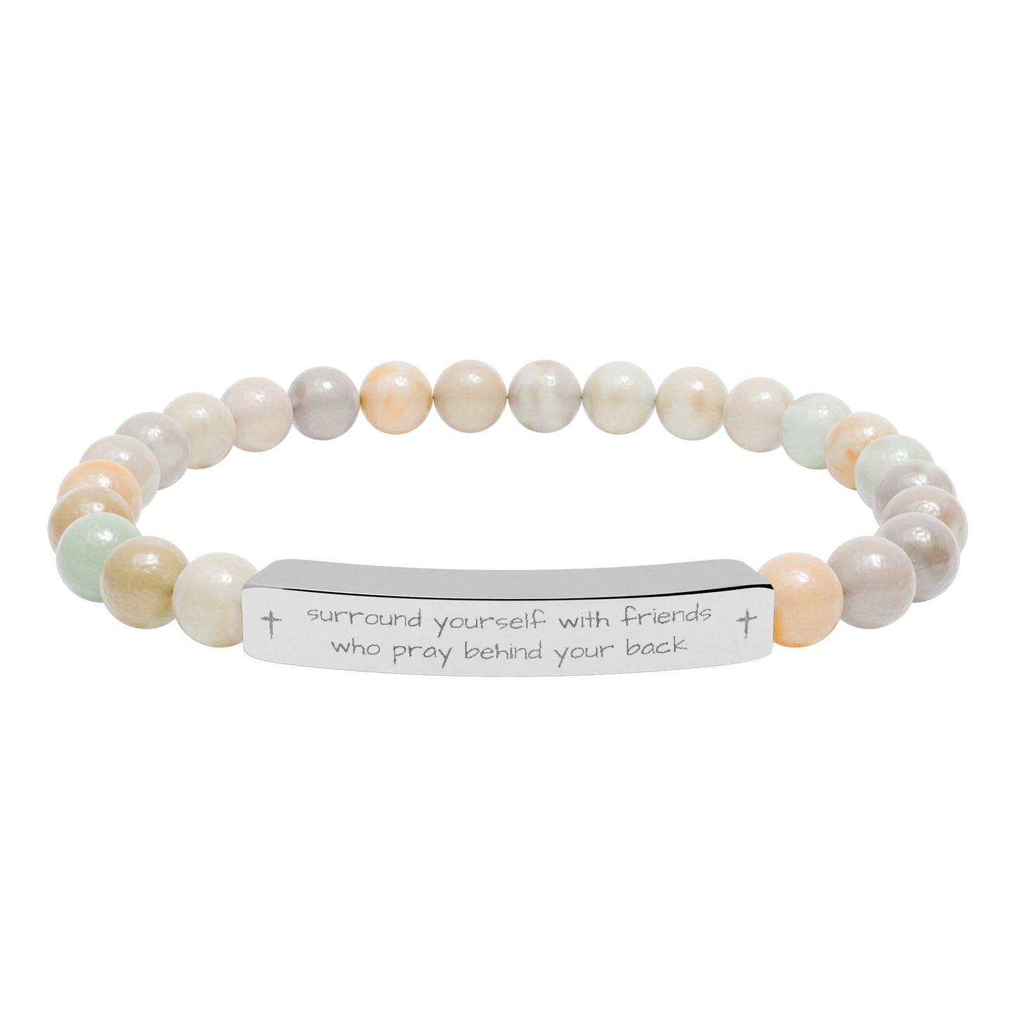 "Surround Yourself with Friends" - Engraved Bar Natural Stone Stretch Bracelet