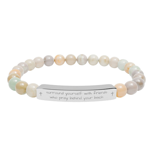 "Surround Yourself with Friends" - Engraved Bar Natural Stone Stretch Bracelet