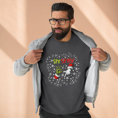Six Seven Grinch & Santa Hands Crewneck Sweatshirt | Christmas Holiday Funny Sweatshirt