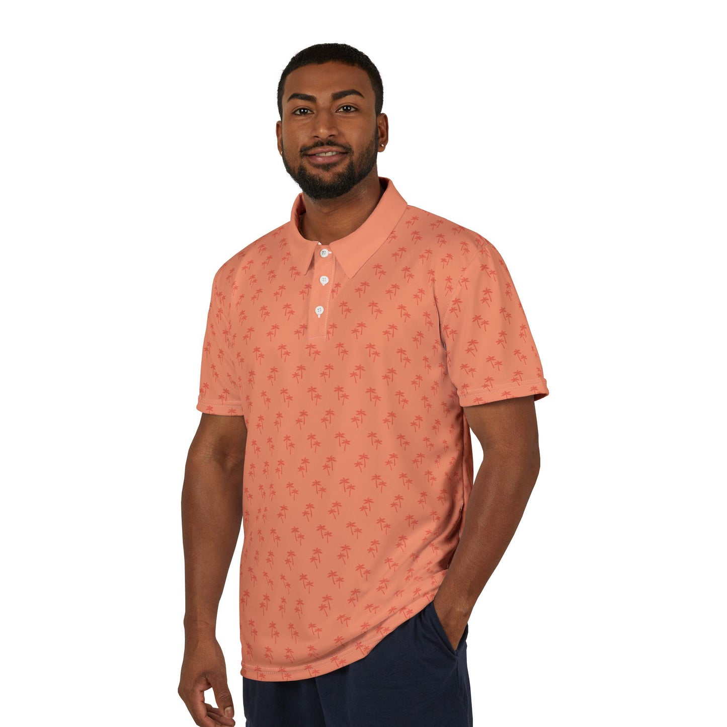 Coral Palm Tree Pattern Golf Polo