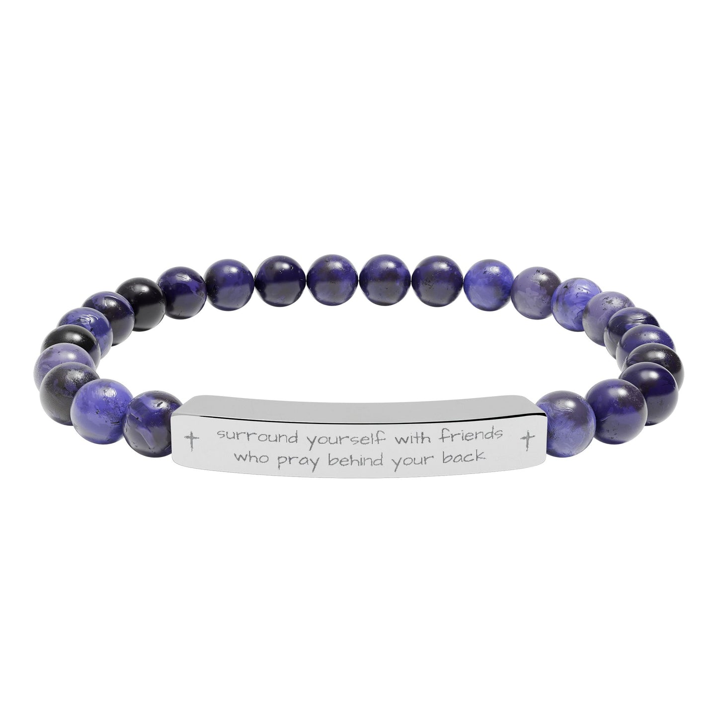 "Surround Yourself with Friends" - Engraved Bar Natural Stone Stretch Bracelet