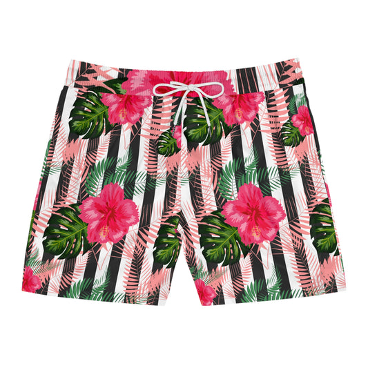 Pink Tropical Hibiscus Men's Swim Shorts | Hibiscus Swim Trunks