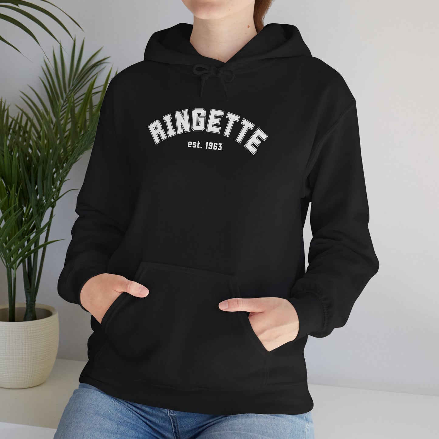 Ringette est 1963 - Varsity Arch Logo Adult Hoodie