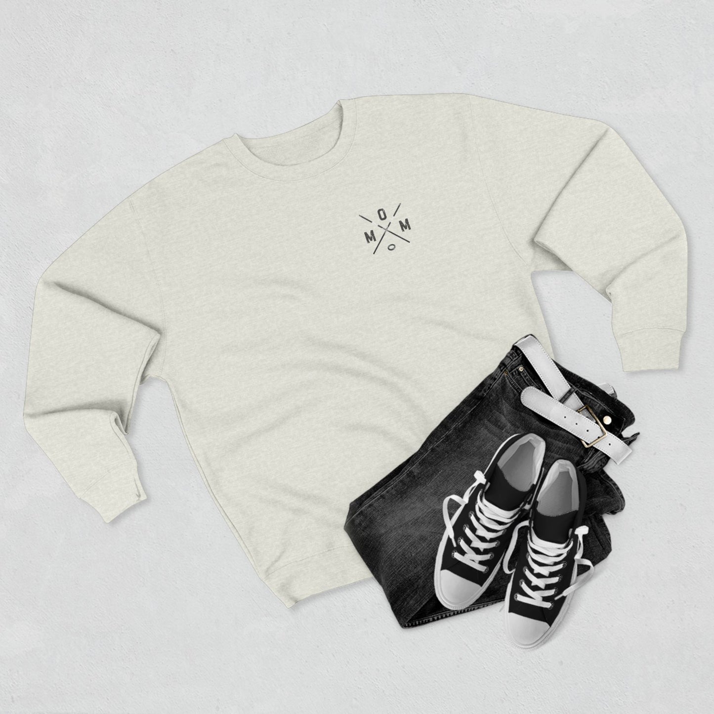 MOM Logo Ringette Crewneck Sweatshirt | Minimalist Crossed Ringette Sticks and Ring Design